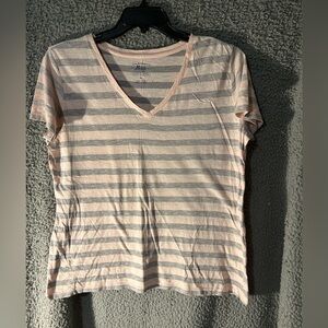 G.H. Bass & Co. Pink and Gray Striped V-Neck Tee